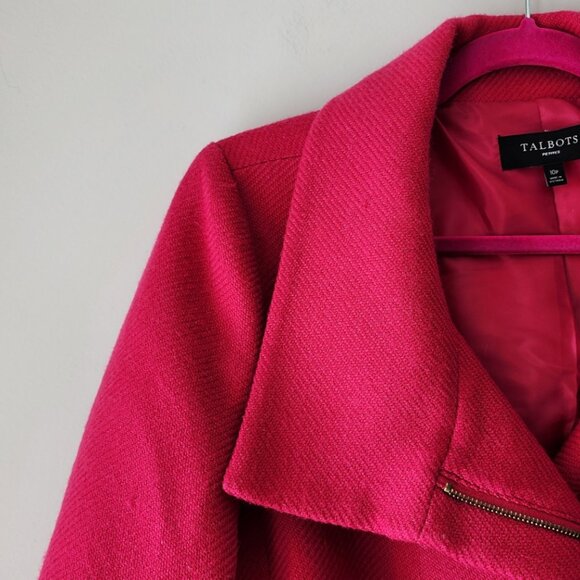 Talbots Wool Blend Moto Jacket | 10 Petite | Pink Blazer Wide Collar Pockets - Picture 2 of 11